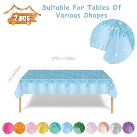 2P Pastel Blue Party Plastic Table Cloth,137x274cm Shiny Glitter Blue Tablecloths Rectangular Diamond Blue Party Dining Table Cover Baby Blue Tablecloths for Baby Shower,Wedding,Birthday Party Décor