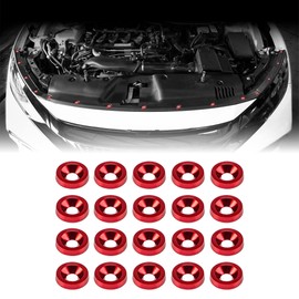 AeroBon 20 Sets M6 x 20mm CNC Billet Aluminum Washer Bolt Kit for Bumper, Fender, License Plate, Engine Bay Dress Up (Red)