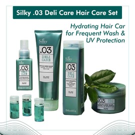 SILKY Technobasic .03 Deli Hair Care Set for All Hairs - 4-In-1 Kit with Hair Growth Oil, Hydrating Hair Balm & Shampoo for Stronger Strands - Hair Serum Boosts Shine & Smoothness After Every Wash