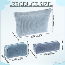 Huhumy Huhumy 3 Pcs Makeup Bag Set Corduroy Cosmetic Pouch for Women Aesthetic Smile Travel Toiletry Bag Cute Purse Pouch Pencil Case Makeup Brushes Storage Organizer with Zipper(Blue,Gradient)