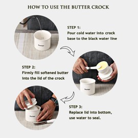 GDCZ Ceramics Butter Dish With Water Line,Porcelain French Butter Keeper Crock With Lid,White