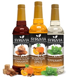Syruvia Holiday Syrup Variety Pack - Pumpkin Spice, Brown Sugar Cinnamon, & Peppermint - 25.4oz - 3-Flavor Holiday Gift Set, Gluten-Free, Kosher (3-Pack)