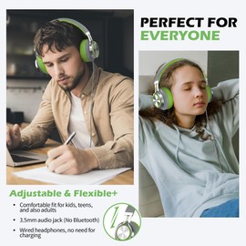 Ailihen C8 Foldable Headphones with Microphone and Volume Control Lightweight Stereo Headsets for 3.5mm Android Cellphones Smartphones Laptop Computer Mp3(Grey/Green)