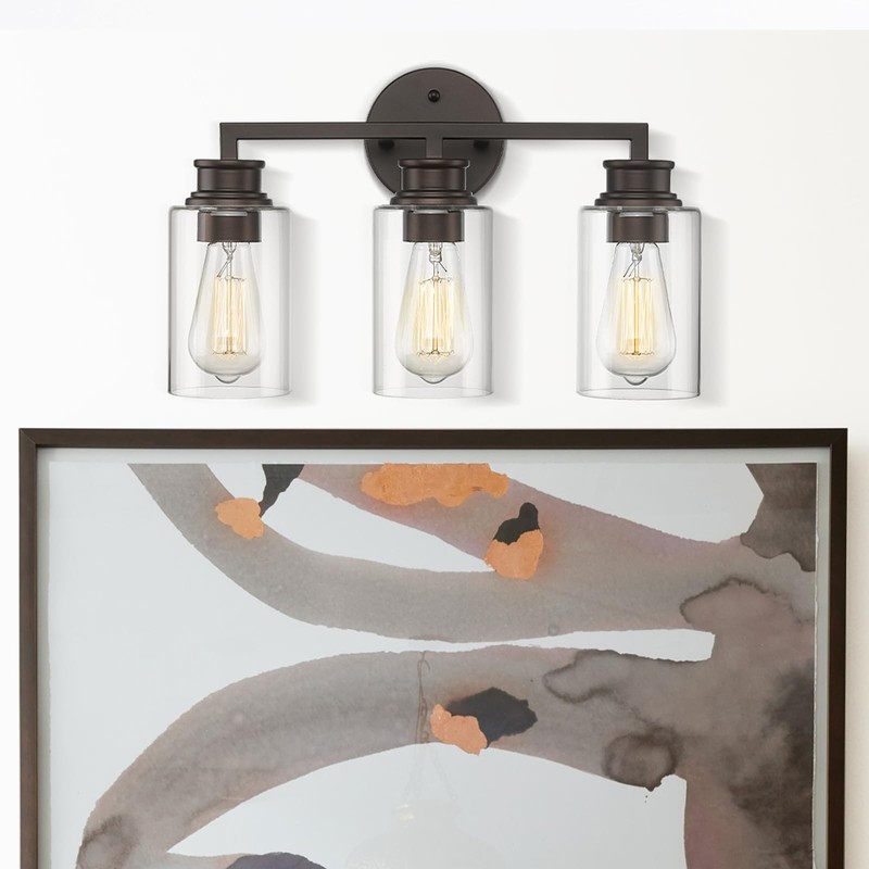 Emliviar 3-Light Oil Rubbed Bronze Vanity Light, Farmhouse Bronze Bathroom