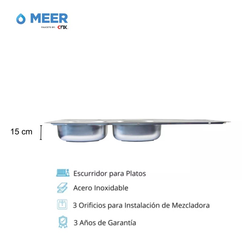 CNX Tarja Doble Para Fregadero 120x50cm, Kit De Instalación