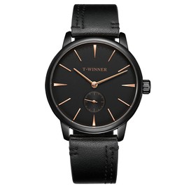 WINNER Men Semi automatic Mechanical Watch (Black Dial Rose Gold Pointer Black Strap)