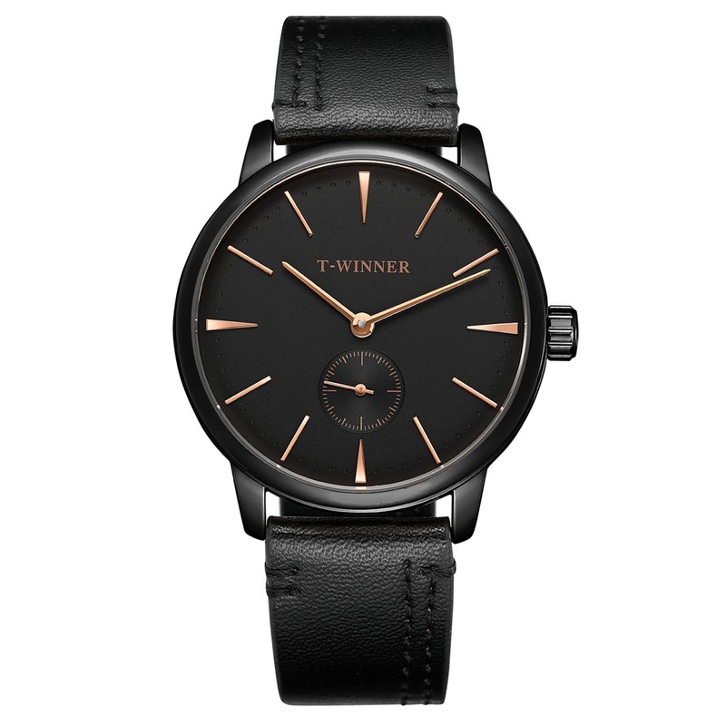 WINNER Men Semi automatic Mechanical Watch (Black Dial Rose Gold