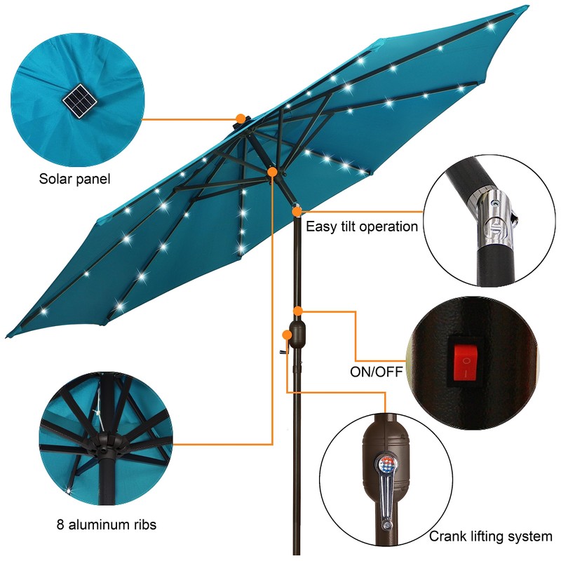 Blissun 9 ft Solar Umbrella 32 LED Lighted Patio Umbrella