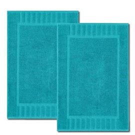 White Classic Bath Mat Floor Towel   Aqua - 100% Cotton 22x34 2 Pack Super Absorbent Bath Tub