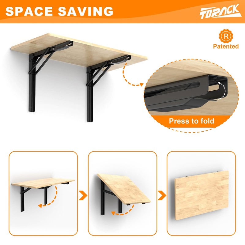 TORACK Heavy Duty Wall Mounted Folding Workbench, Space-Saving Collapsible Wall