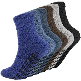 Firtink 6 Pairs Slipper Fluffy Socks Men with Gripper,Bed Cosy Warm Socks for Men,Grip Fluffy Socks, Fleece Winter Warm Sleeping Socks for Men