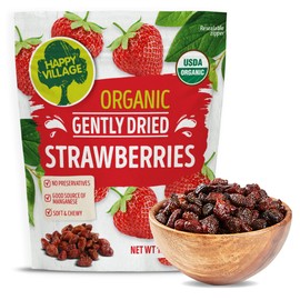 Happy Village Organic Whole Dried Strawberries, 18 OZ Resealable Pack- Soft & Juicy, Kosher, Non-GMO, No Refined Sugar, Apple Juice Infused Dried Strawberry