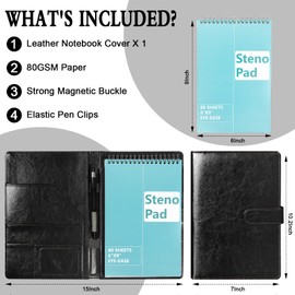 SHIQIKEJIPTY Steno Pad Holder PU Leather 6x9 Steno Pad Cover Business Padfolio Organizer Compatible With 6x9 Steno Notebook Portfolio Pocket Organizer With Pen Loop for Business（Black）