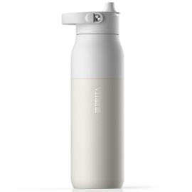 BRITA LARQ Essential Water Bottle (1L) White Stainless Steel Water Bottle, Double-Walled Insulation (24 Hours Cold) Includes Straw & with Removable Soft Touch Handle, Dishwasher Safe