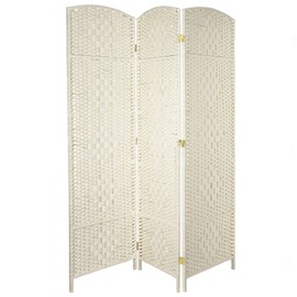 Oriental Furniture 5 1/2 ft. Tall Fiber Weave Room Divider - White - 3 Panel