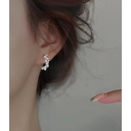 ALRNBY Gold Pearl Hoop Earrings for Women Silver Dainty Huggies Gold Plated Twisted Pearl Earrings Non Tarnish Small Huggies Trendy Jewelry (Silver-Hoop)