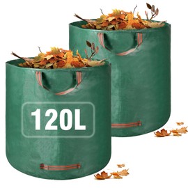 Garden Waste Bags Heavy Duty, 120L Reusable Garden Sacks with Handles, Large Bag Refuse Rubbish Green for Yard Debris Grass Cuttings Garbage Leaves Collection,2 Pack