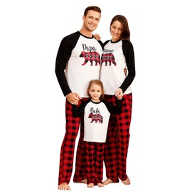 IFFEI Matching Family Pajamas Sets Christmas PJ's with Bear Printed Tee and Plaid Bottom Loungewear Women M