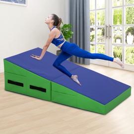 Folding Incline Gymnastics Mat for Tumbling, Folding Tumbling Mats Cheese Wedge Incline Mat with Non-Slip PU Leather Surface & Handles, Gym Fitness Tumbling Matts for Kids Girls Home Training Exercise