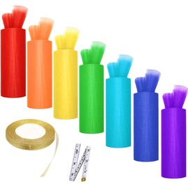 Sailing-go 7-color rainbow tulle reel gauze mesh reel gauze fabric reel 6 inches wide 25 yards. 0.4 inch wide, 25 yards long golden ribbon, 59 inch size ruler for table skirt rainbow party tulle skirt