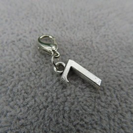 Pemby Studio Initial NUMBER 7 Seven Charm Zipper Pull Keychain Add On Clip Silver Tone Lucky