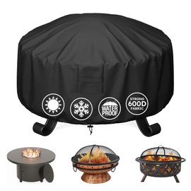 MR. COVER Round Fire Pit Cover 48 Inch, Heavy Duty 600D Waterproof Windproof Fire Pit Table Cover, Rip-Proof Fade Resistant Outdoor Firepit Cover with Straps and Built-in Vents, Black