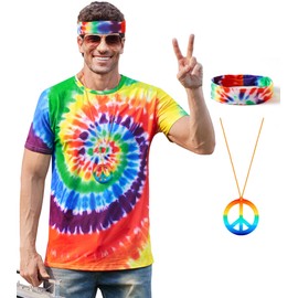 Mainfini Men's 60s 70s Outfits Hippie Costume Retro Themed Colorful Carnival Shirt S