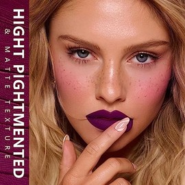 MAKI YIKA - Lápiz labial mate morado oscuro de larga duración que no se mancha
