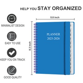 Planner 2025-2026 - Weekly & Monthly Planner from July 2025 to June 2026, Agenda 2025 2026 with Inner Pocket, Elastic Band, 6.4" x 8.5", Blue