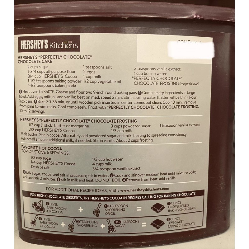 Hershey's Cocoa 100% CACAO Natural Unsweetened Powder 16 oz tub
