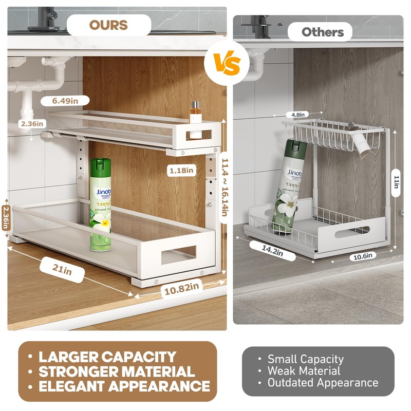 Biboraya 2 Pack 20.47IN Depth Under Sink Storage Organizer, Large