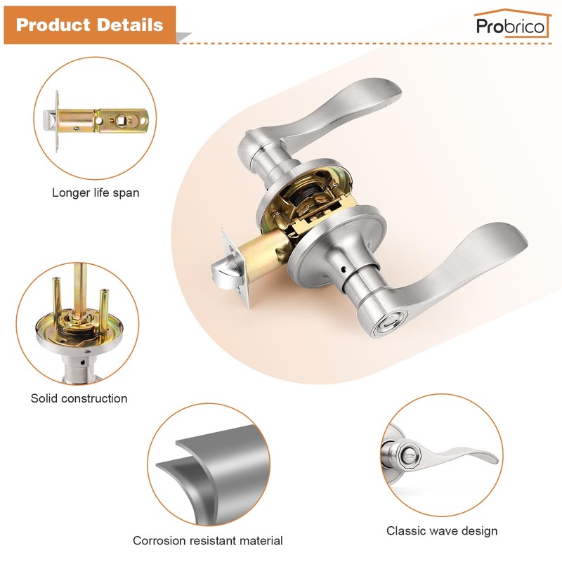 Probrico Privacy Door Levers Interior Door Handles Levers, Wave Style