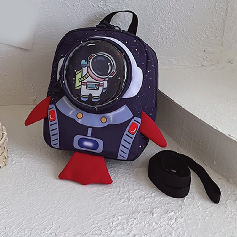 Kids Backpack Cartoon Spaceman Style Anti Lost Rope Large Capacity