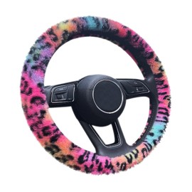 1 Piece Leopard Dot Steering Wheel Cover, Tie Dye Leopard Print Steering Wheel Cover, Car Handlebar Cover, Elastic Steering Wheel Cover, Plush Steering Wheel Cover, Winter Warm Steering Wheel Cover