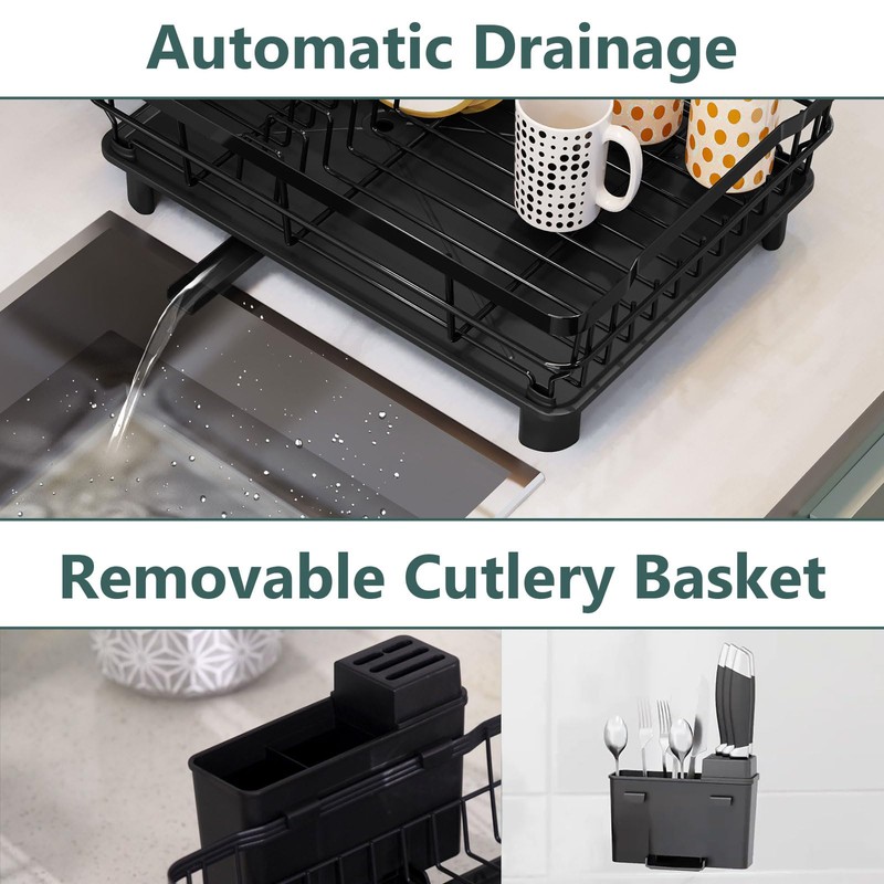 AIDERLY Iron Dish Drying Rack with Drainboard Dish Drainers for