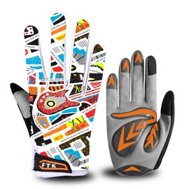 New Kids Cycling Gloves Full Finger Gel Padded Anti Slip Printed Pattern Light Orange, Bike Gloves Girls Boys Junior Grip Breathable for MTB BMX Dirtbike Ridding (Light Orange, XL)…