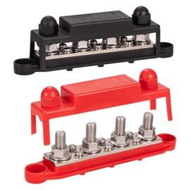 Spurtar 12V Bus Bar Power Distribution Block 4X 3/8'' M10 Terminal Studs 6X M4 Screws 250A Battery Distribution Block 12V/24V/48V for Car Truck RV Boat 6.5x1.34x1.89in - Not for Tight Spaces