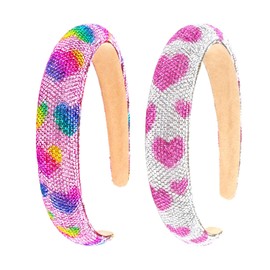 Brimekichio Heart Headbands for Girls, Sparkle Rhinestone Padded Kids Headbands Girls Cute Toddler Head Band 2 Pcs