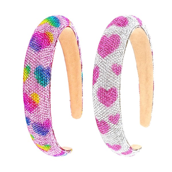 Brimekichio Heart Headbands for Girls, Sparkle Rhinestone Padded Kids Headbands