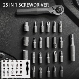 Autuveen Ratcheting Screwdriver Set,25 in 1 Tool Screwdriver Kit,EDC Multi Tool Pocket Screwdriver with Multiple Bits