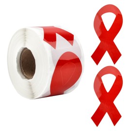 CRAFFANCY Red Ribbon Sticker, 250 Pcs Awareness Red Ribbon Stickers Heart Disease HIV/AIDS Awareness Drug Prevention Ribbon for Event Gift Letter Bags