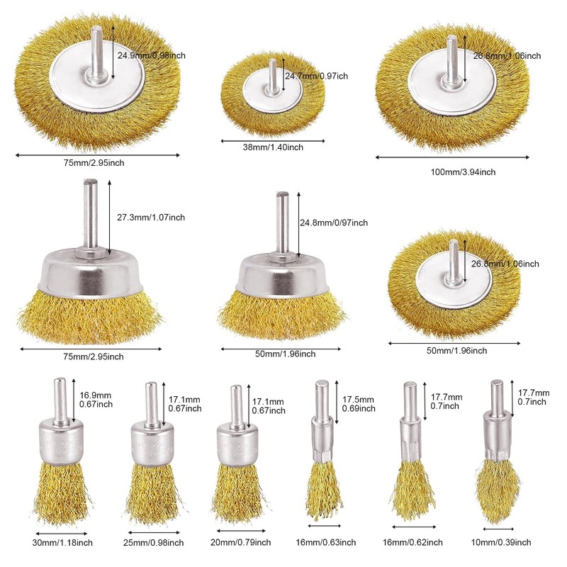 Wire Brush Drill, 12-Piece Steel Brush, Cordless Screwdriver, Brass Brush