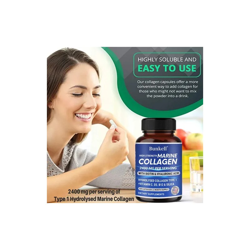 Cápsulas De Colágeno Marino Bunkell 2400 Mg Con Biotina
