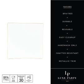 LUXE PARTY NYC Plastic 30 Pack Dinnerware Plates | Disposable| 8" | Salad Plate | Appetizer | Dessert| Partyware| Party Supplies | Holidays | Gold White