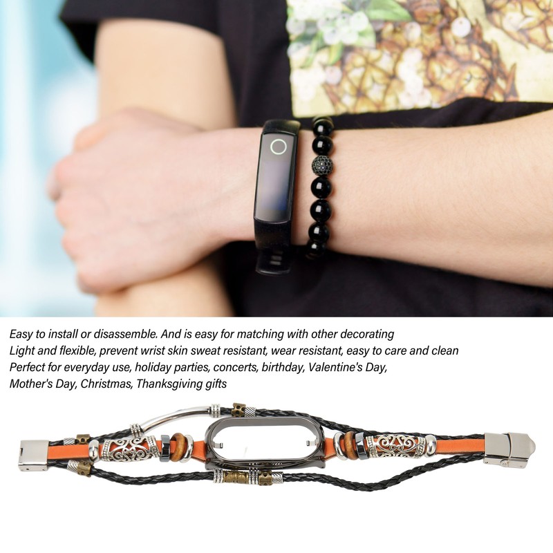 for Xiaomi Mi Band 7 Leather Strap Metal Snap Retro