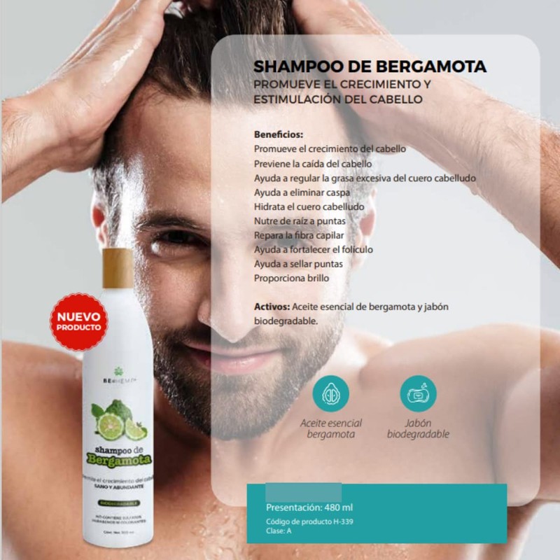 Shampoo de Bergamota anticaída e hidratante 480 ml Beohemp