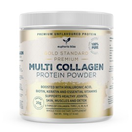 Euphoria Bliss Multi Collagen Protein Powder with Hyaluronic Acid, Biotin, Keratin & Vitamin C for Women & Men | Unflavoured | Types I, II, III, V & X, Bovine | Fish | Chicken & Eggshell | Halal 500G