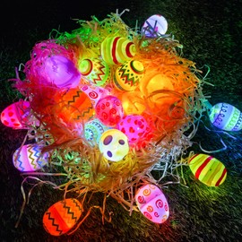 FWYWNL Easter Glow Eggs, Glow in The Dark, Fairy Lights Egg Baskets Stuffed Gifts, Easter Egg Themed Hunting Game Party Gift Decorations (24)