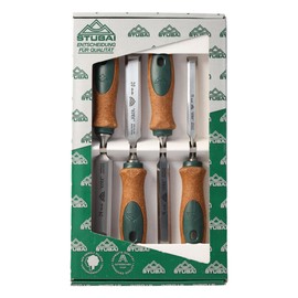 Stubai 357104 Special Woodchiselset Cork Handle 4-pcs, Green/Brown/Silver