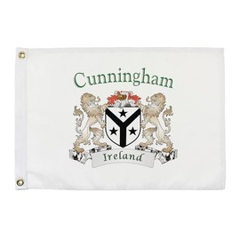 Cunningham Irish Coat of Arms Small White Flag - 12"x18" inches